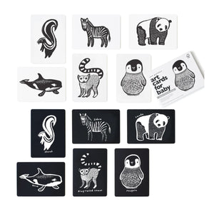 animais que estão incluídos nos cartões de alto contraste para bebés com tema preto e branco