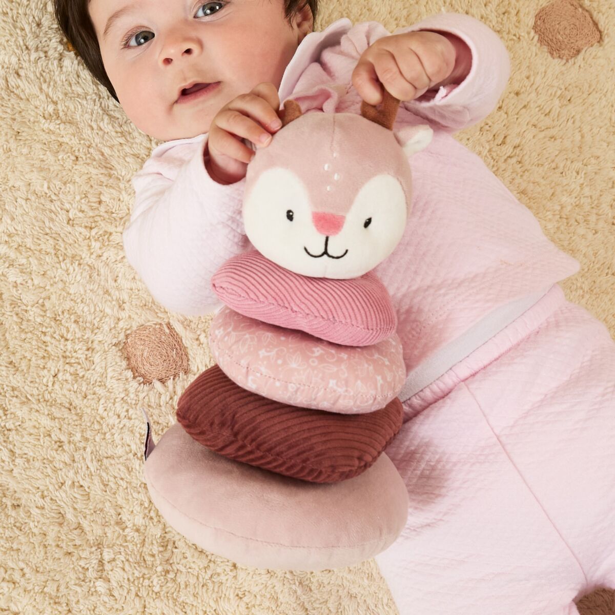 Anéis Empilháveis de Tecido e Chocalho para Bebé - Veado | Miniland