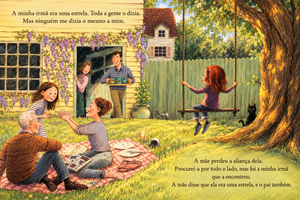 interior do livro "Estrela" que fala de forma acessível sobre insegurança, comparação entre irmãos, autoestima e aceitação de quem somos