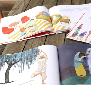 interior do livro infantil que promove calma e a atenção plena "Ioga"