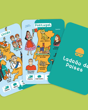 exemplo das cartas do jogo sobre paises do mundo "vamos jogar aos paises" da marca The happy gang