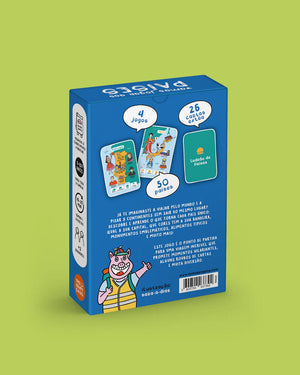 parte de trás da caixa do jogo sobre paises do mundo "vamos jogar aos paises" da marca The happy gang