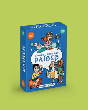 caixa do jogo sobre paises do mundo "vamos jogar aos paises" da marca The happy gang