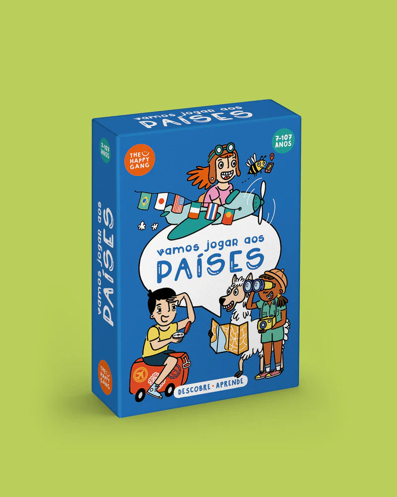 caixa do jogo sobre paises do mundo "vamos jogar aos paises" da marca The happy gang