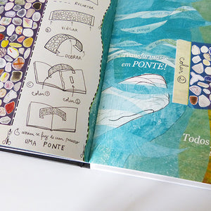 página onde se faz uma ponte no livro interativo infantil sobre imaginação e criatividade "Ilumina"