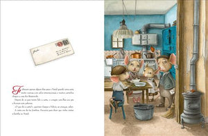 Interior do livro infantil de Natal sobre família e tradições "Natal com a Tia Josefina"