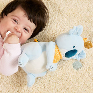 bebé a morder o mordedor do Peluche em forma de coala da miniland