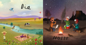  interior do Livro infantil "Aqui Estamos Nós - Livro dos Opostos"