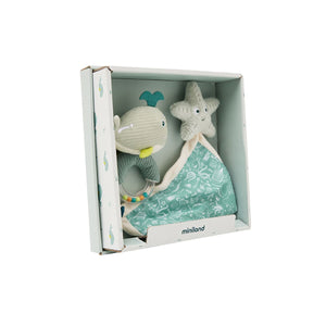 Conjunto Presente Oceano Miniland: Doudou/Naninha e Chocalho para Bebé