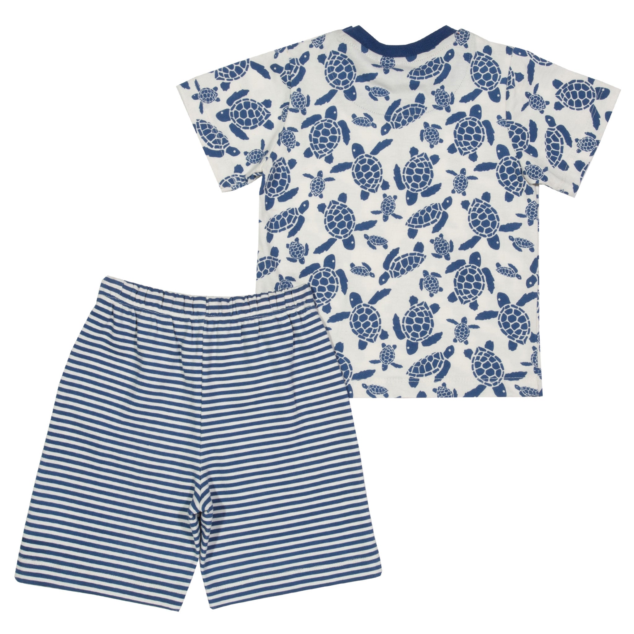 Parte de trás do Conjunto infantil Tartarugas que incluí T-shirt e calções 100% algodão orgânico da marca Kite