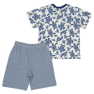 Parte de trás do Conjunto infantil Tartarugas que incluí T-shirt e calções 100% algodão orgânico da marca Kite