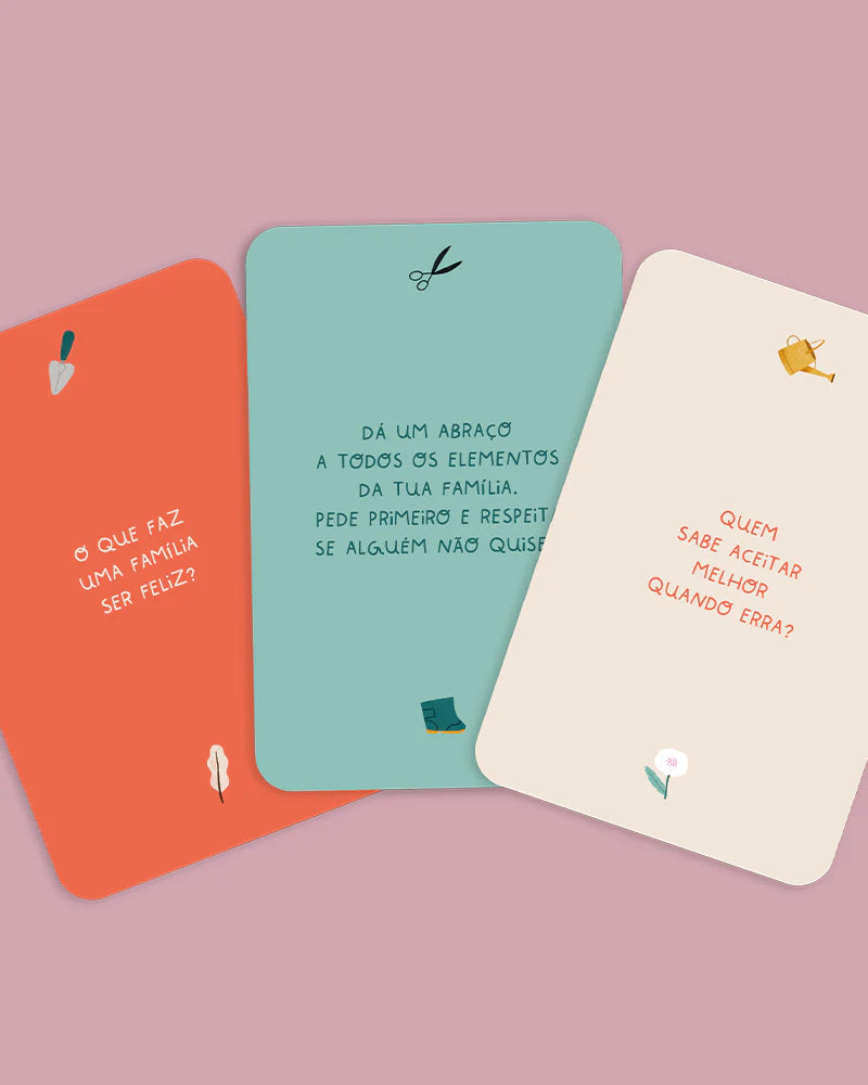  Exemplo das cartas do Jogo "Kit Famílias Felizes" para Fortalecer os Laços Familiares da The Happy Gang
