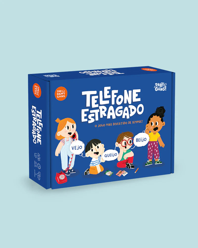 Caixa do Jogo do Telefone Estragado da The Happy Gang que estimula a Concentração e Criatividade