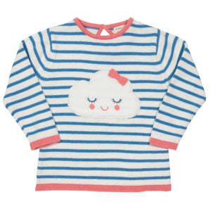 Parte da frente de camisola 100% algodão com riscas e nuvem  da marca Kite para crianças