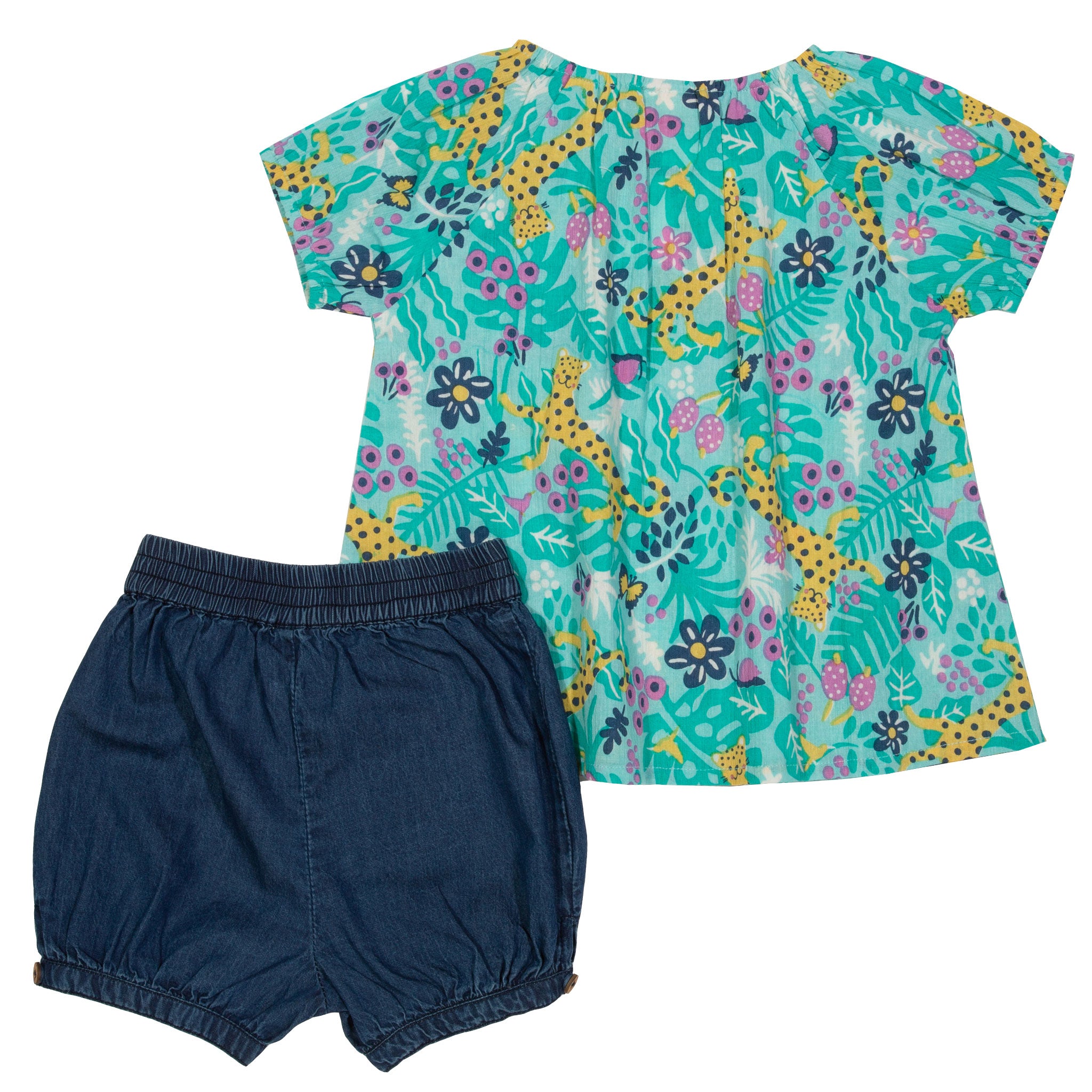 Parte de trás do Conjunto infantil Amazónia - Blusa e calções 100% algodão orgânico - Kite