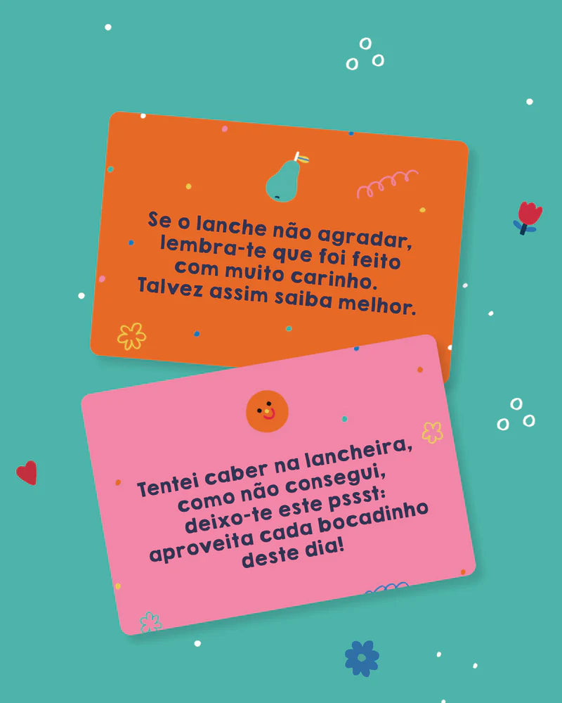exemplo dos Cartões com Frases Motivacionais para Crianças "Mensagens para a Lancheira" da The Happy Gang