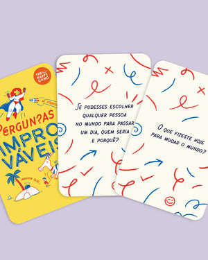 Exemplo de perguntas do Jogo para Conversar e Partilhar Ideias/Opiniões "Perguntas Improváveis" da The Happy Gang