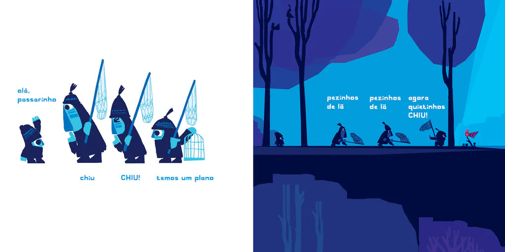 Interior do Livro infantil sobre cooperação e estratégia "Chiu! Temos um plano" 