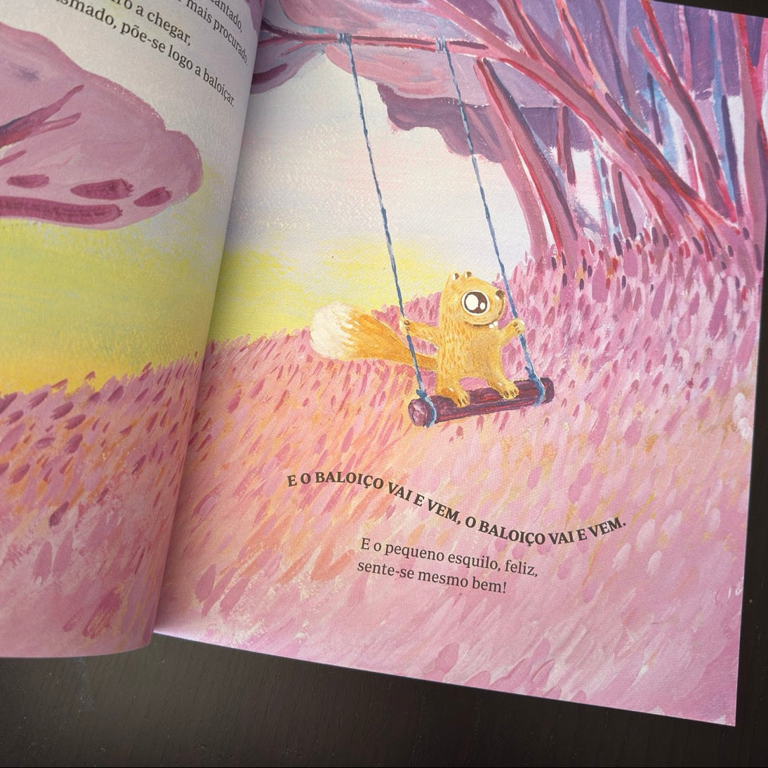 interior do livro infantil “O Baloiço” sobre partilha, emoções e convivência