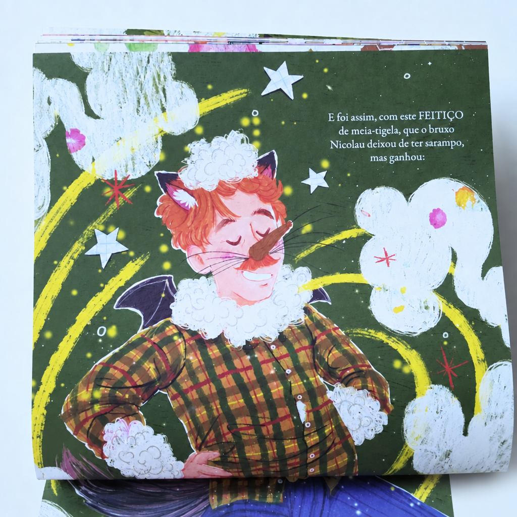 Interior do Livro infantil "O Feitiço" sobre bruxas, erros e amor
