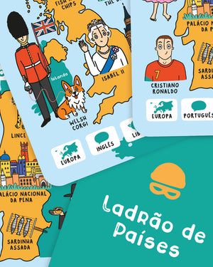 cartas do jogo sobre paises do mundo "vamos jogar aos paises" da marca The happy gang