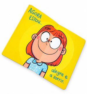 página do livro infantil "Agora Estou..." que fala sobre emoções e sentimentos