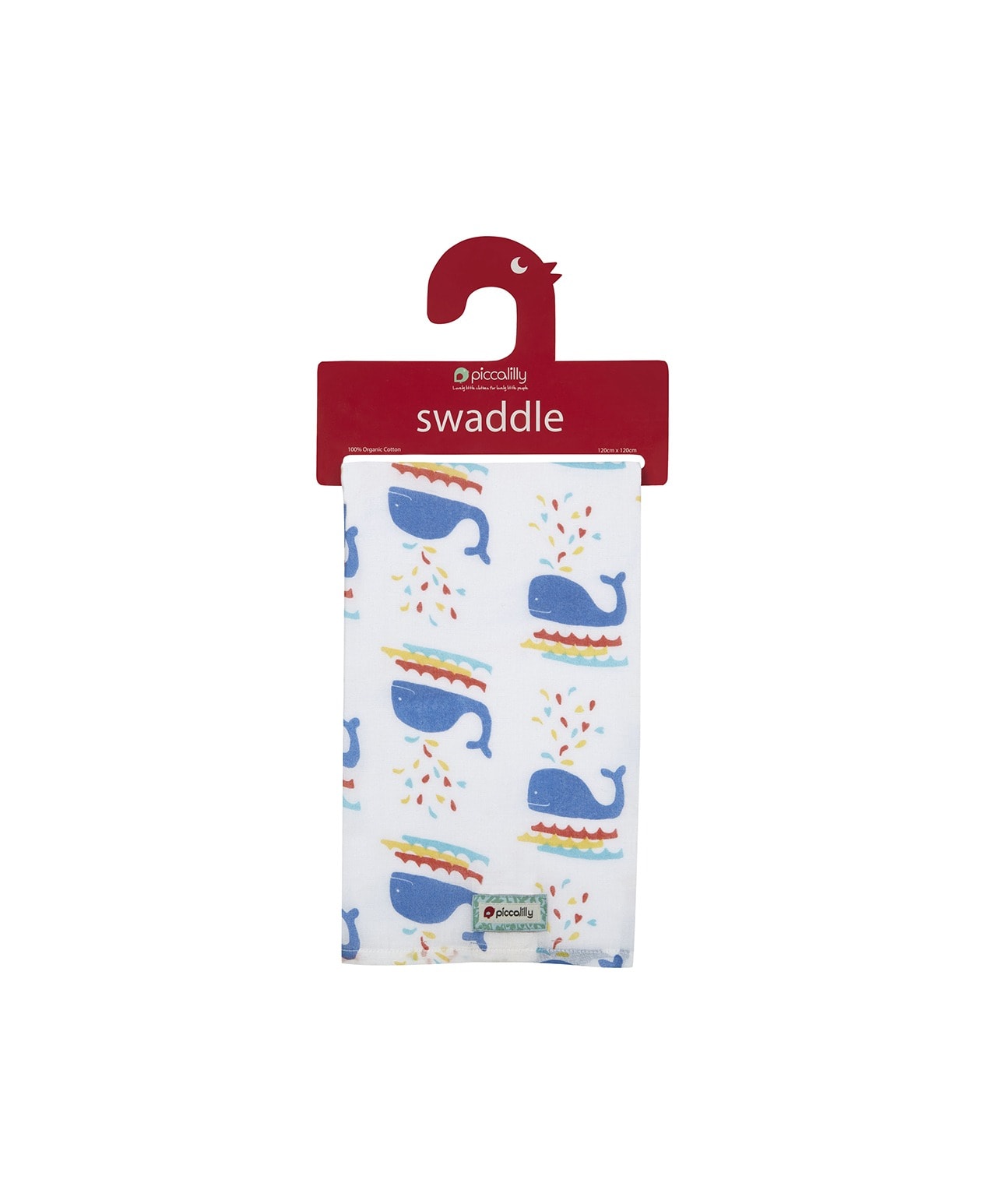 Musselina/Swaddle para bebé de algodão orgânico com tema de Baleias da marca Piccalilly