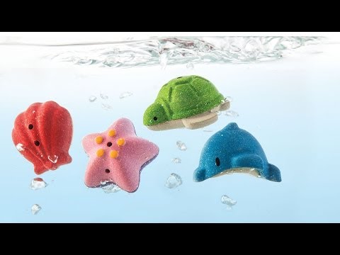 video demonstrativo do conjunto de brinquedos de banho em forma de Animais marinhos da PlanToys