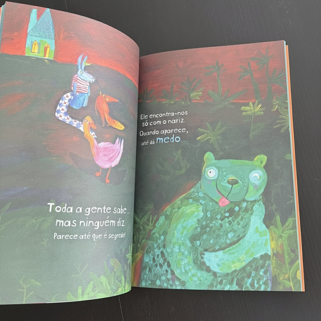 Interior do livro infantil sobre o medo "Urso papão" 
