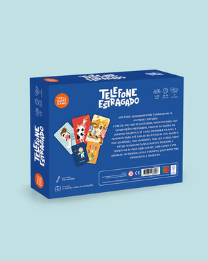 verso da caixa do Jogo do Telefone Estragado da The Happy Gang que estimula a Concentração e Criatividade