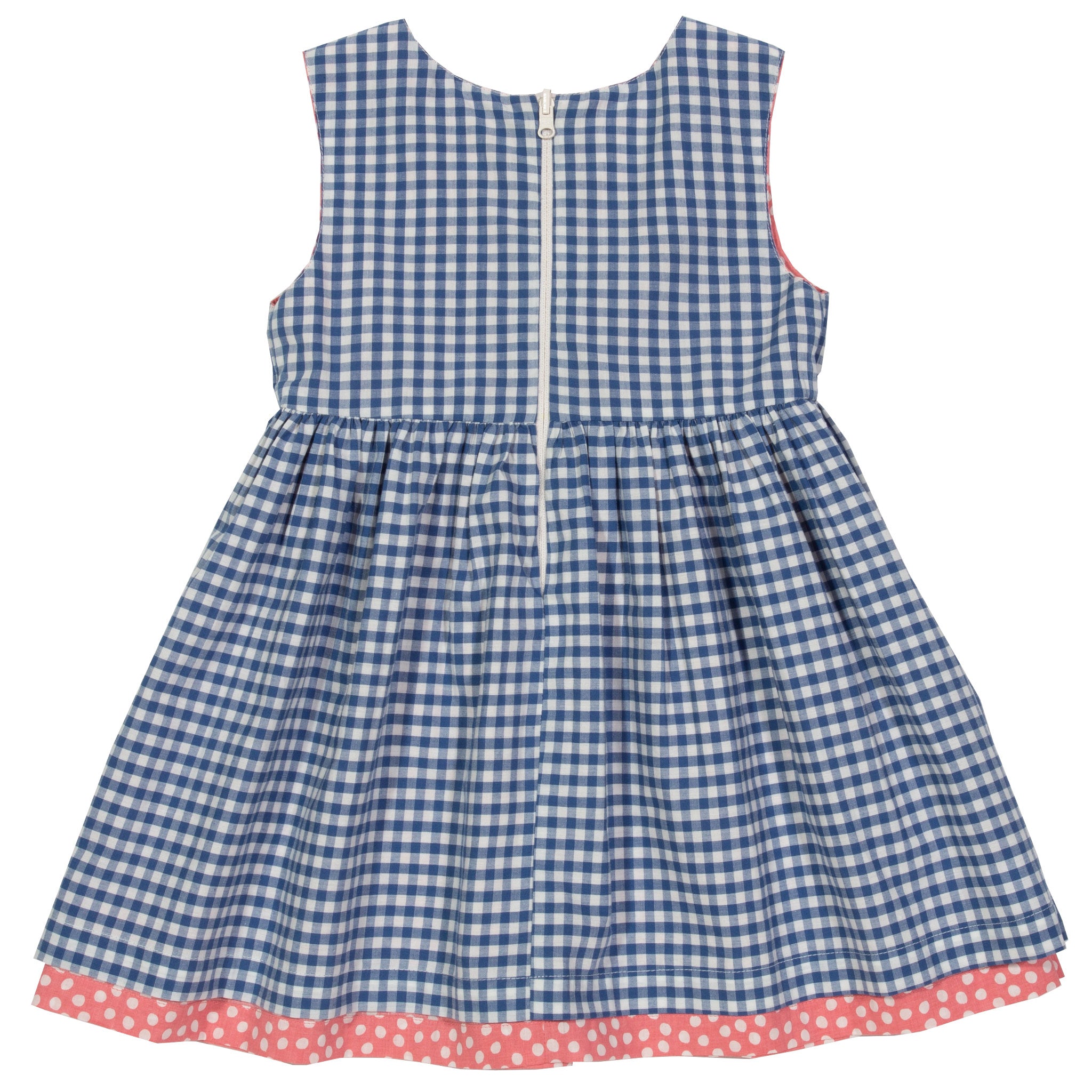 Parte traseira do vestido 100% algodão para 6-12 meses reversível  do lado do Xadrez